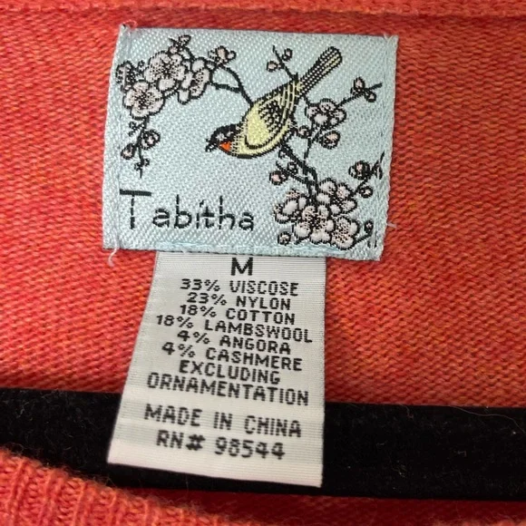 Tabitha Anthropologie lightweight cashmere wool cardi silk floral appliqué sz M - Picture 4 of 8